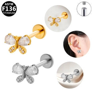 Detailweergave van de interne schroefdraad op de ASTM F136 titanium vlinder labret stud