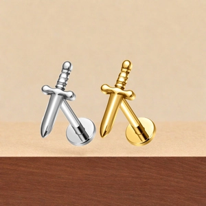 F136 titanium sword cartilage earring and labret stud set in gold and silver finish
