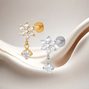 G23 titanium bloem oorknopjes met vierkante zirkoon hangers in goud en zilver