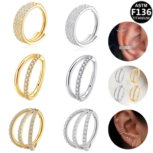 ASTM F136 Titanium Zirconia Septum Ring Clicker Multiple Layer Nose Hoop Ear Cartilage Helix Piercing Earrings For Women Men Body Jewelry