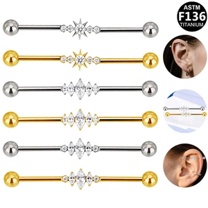 ASTM F136 Titanium Industriële Barbell Piercing Sieraden Met Strass Marquise Ster Zonnestraal Ontwerp Goud Zilver Body Piercing Oorknopje Voor Unisex