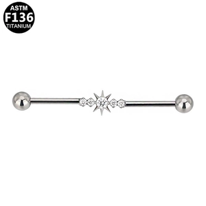 Detail van ASTM F136 titanium industriële barbell met gepolijste ster en kristallen