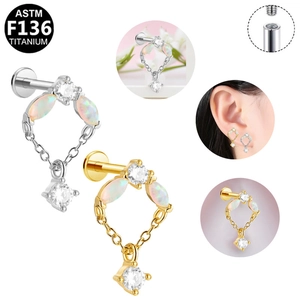 Piercing labret de titanio F136 con ópalo marquesa circón y rosca interna diseño