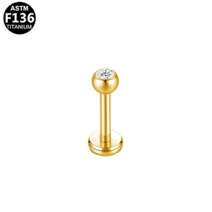 ASTM F136 Titanium gold stud earring featuring a clear round cubic zirconia inlay