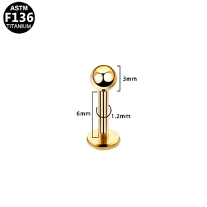 Detailed view of F136 titanium labret earring with precise 1.2mm gauge measurements