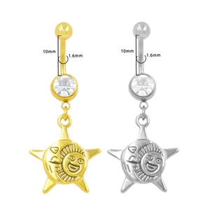 Détails de piercings de nombril soleil et lune avec tige de 10mm et épaisseur de 1,6mm