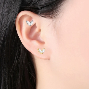 F136 Titanium marquise zircon leaf stud earrings for cartilage and lobe piercing