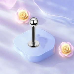 Polished F136 titanium labret stud with flat back base for cartilage and lip piercing