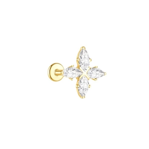 F136 titanium labret piercing goud met marquise-geslepen zirkonia in bloemvorm design
