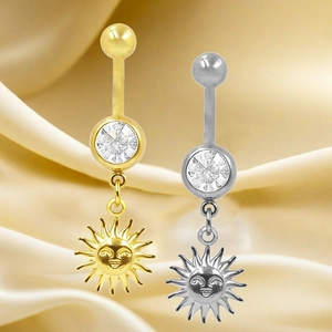 Détails des piercings de nombril en acier inoxydable doré et argenté avec pendentifs soleil