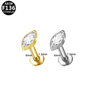 F136 titanium marquise zircon stud earrings in gold and silver plating options