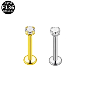 F136 titanium stud earrings with round cubic zirconia in gold and silver finishes