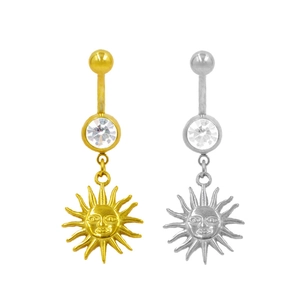 Détails des piercings de nombril soleil en or et argent avec cristaux brillants