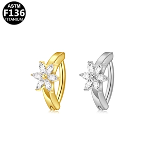 F136 Titan Bauchnabelpiercing Blume mit funkelnden weißen Marquise Kristallen