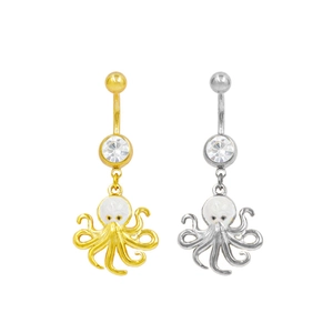 Piercings de nombril poulpe à la mode avec cristaux en acier inoxydable doré et argent