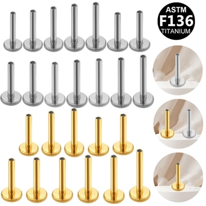 ASTM F136 Titanium Labret Post Internally Threaded Flat Back Lip Stud Ear Piercing Jewelry Accessory Gold Silver Body Jewelry