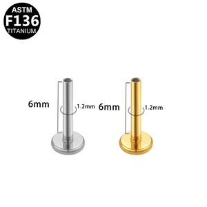ASTM F136 titanium flat back labret stud posts in 1.2mm gauge and 6mm length