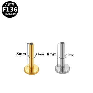 ASTM F136 titanium 1.2x8mm internal thread labret stud replacement bars in gold and silver