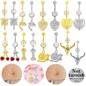 Piercing all'Ombelico in Acciaio Chirurgico Oro Argento Acciaio Chirurgico Cuore Ciliegia Scorpione Testa di Toro Lumaca Osso Gioielli Donna