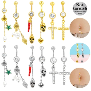 Piercing all'Ombelico in Acciaio Inossidabile 316L per Donna con Zircone Teschio Croce Conchiglia Stella Marina Perla Peperoncino