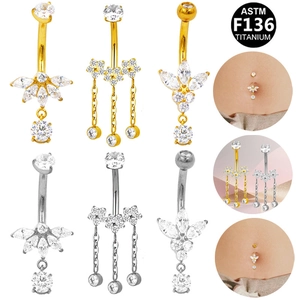 Piercing de Ombligo de Titanio ASTM F136 Diamantes de Imitación Flor Borla Joyería de Perforación Corporal Oro Plata Mujer