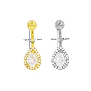 Piercings para ombligo de acero con circonitas en forma de lágrima en oro y plata