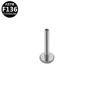 Detail of ASTM F136 titanium labret post with internal thread and flat base design