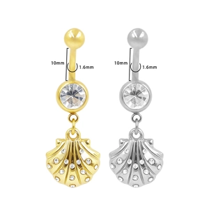 Gold and silver shell belly rings with clear crystals and wave texture design