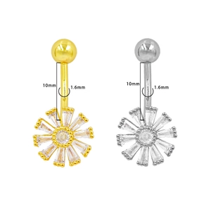 Piercings de ombligo florales con circonitas en oro y plata, barra de 1,6 mm
