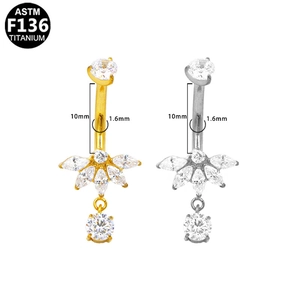 Detalles de piercings de ombligo de titanio con mariposa de circonita y talla 1,6x10 mm