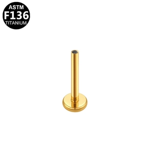 ASTM F136 titanium labret stud post with internal thread on a white background