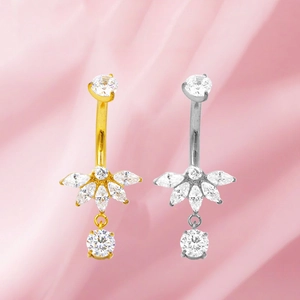 Piercings de ombligo de titanio F136 oro y plata con colgantes mariposa de circón