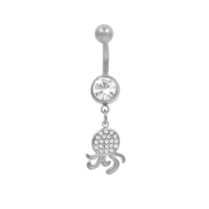 Macro detail of octopus belly ring featuring silver stainless steel and zircon inlay