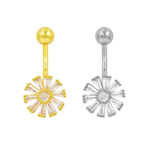 Set de piercings para ombligo con diseño de margarita y circonitas en oro y plata