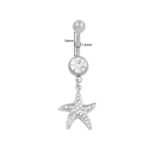 Detailed view of starfish belly button ring with 1.6mm gauge and 10mm length dimensions