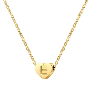 Golden stainless steel heart pendant necklace with letter E engraving for women