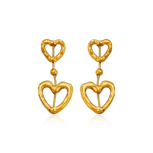 18k vergoldete Edelstahl Herz-Ohrhänger mit doppeltem Hohlherz-Design für Damen