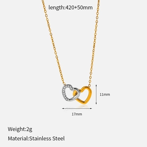 Détails du collier double cœur avec dimensions et spécifications de l'acier inoxydable