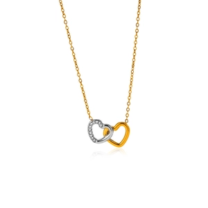 Luxueux collier en acier 316L avec deux cœurs entrelacés et des détails en cristaux brillants
