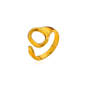 Bague ouverte en acier inoxydable 316L plaqué or avec design ovale ajouré