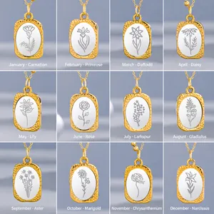 Goldene Geburtsblumen-Halsketten Kollektion mit gravierten Blumenanhängern für Frauen