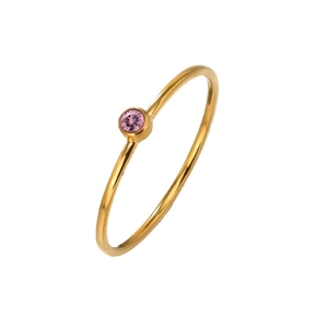 Minimalist gold titanium steel ring featuring a single round pink zircon gemstone