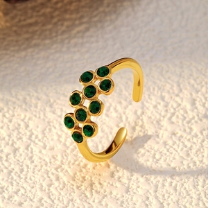 Vintage Edelstahl Offener Verstellbarer Ring Lava-Textur Quadratischer Grüner Edelstein Cluster-Steine X-Kreuz Strass Vergoldeter Schmuck