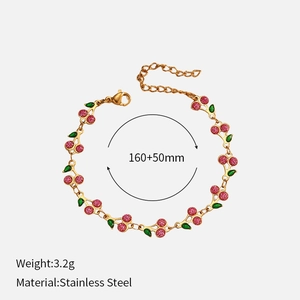 Detail van de kersen armband maat 160+50mm en 3,2g gewicht in roestvrij staal metaal