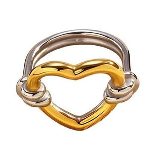 Bague minimaliste bicolore en acier inoxydable avec un nœud en cœur doré