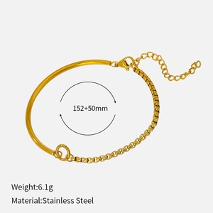 Bracelet en acier inoxydable doré avec design tube demi-arc et maillons de chaîne