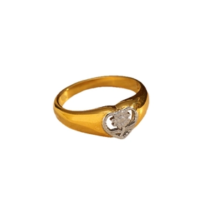 Polierter 18k vergoldeter Edelstahlring mit silbernem Herz und Blumen-Design-Detail