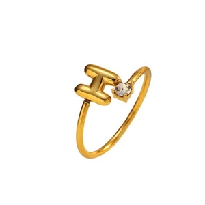 Bague ouverte lettre H plaquée or 18k minimaliste avec accent de zircon pour femmes