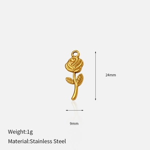 Gedetailleerde 18k vergulde rozenhanger van roestvrij staal van 24mm bij 9mm grootte