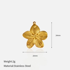 Gedetailleerd beeld van de vergulde bloemenhanger met afmetingen 24mm x 20mm en gewicht info